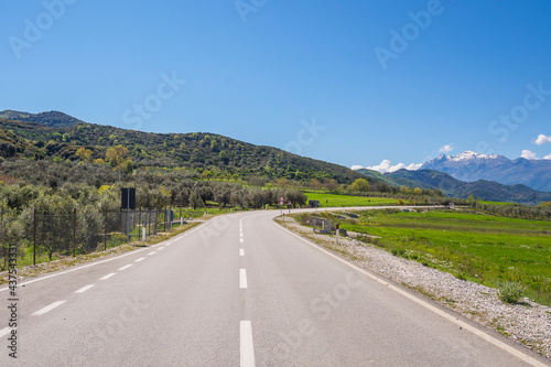 Curved asphalt road in high mountains of Albania