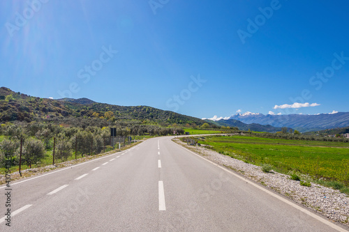 Curved asphalt road in high mountains of Albania