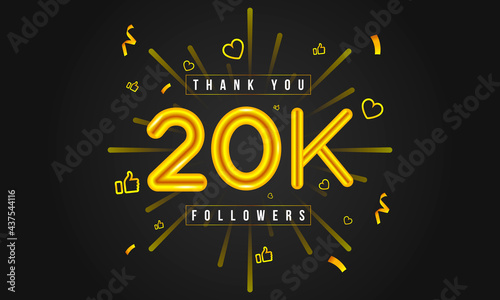 Thank you 20k followers Design. Celebrating 20000 or Twenty thousand followers. Vector illustration.