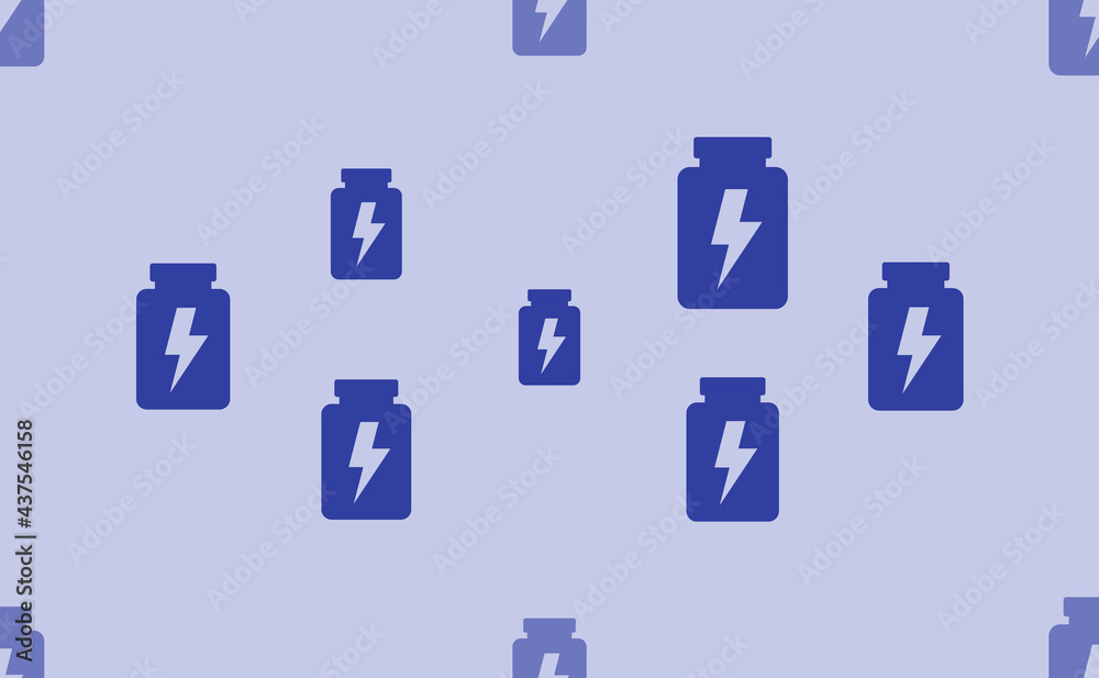 Obraz premium Seamless pattern of large isolated blue power jar symbols. The pattern is divided by a line of elements of lighter tones. Vector illustration on light blue background