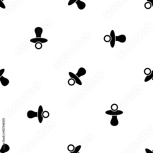 Seamless pattern of repeated black nipple symbols. Elements are evenly spaced and some are rotated. Vector illustration on white background