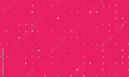 Seamless background pattern of evenly spaced white balloon symbols of different sizes and opacity. Vector illustration on pink background with stars