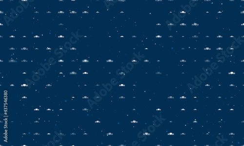 Seamless background pattern of evenly spaced white mother's day symbols of different sizes and opacity. Vector illustration on dark blue background with stars