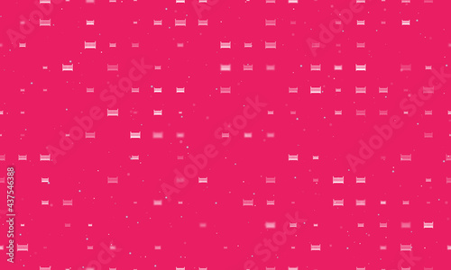 Seamless background pattern of evenly spaced white baby cot symbols of different sizes and opacity. Vector illustration on pink background with stars