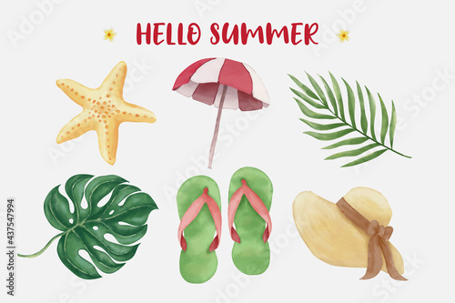 Watercolor summer elements collection