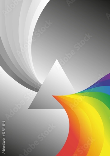 Prism reflect the light in colorful rainbow. 3d vector illustration of the light shine through the prism. symbol of innovation, idea, creativity, optic physics
