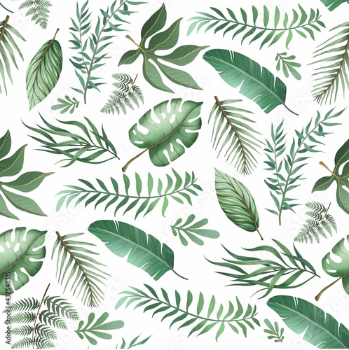 Tropical seamless pattern with green leaves