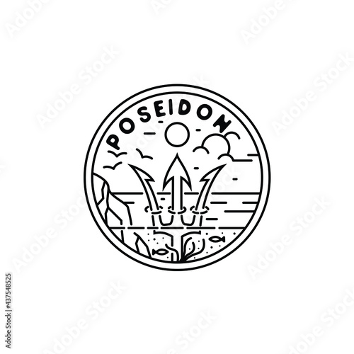 hand drawn trident Poseidon Neptune Shiva goddess Hinduism underwater ocean king of water logo design vector