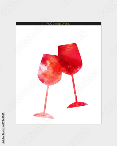 Watercolor abstract red wine wineglasses with watercolor texture