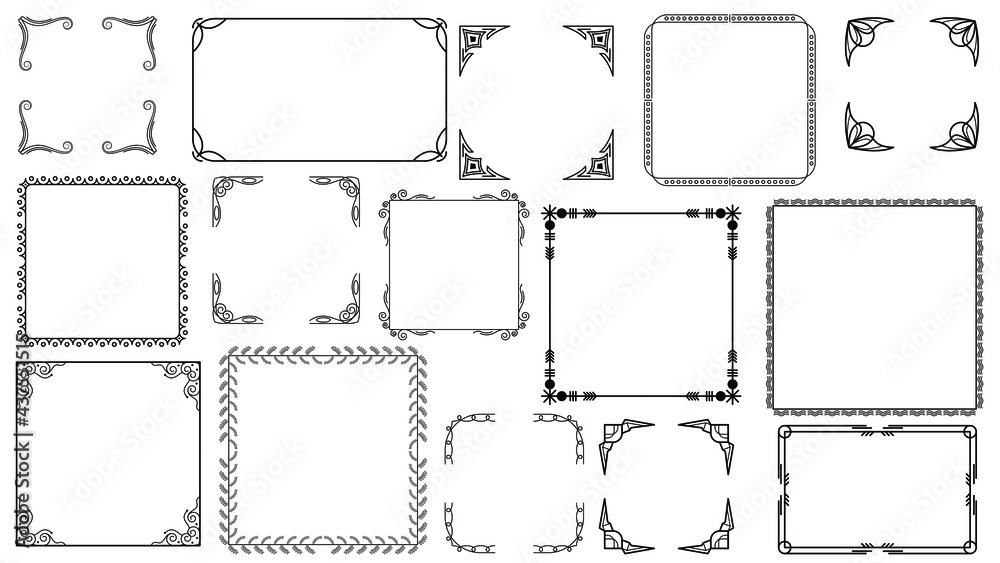 Set Black Simple Line Frame Collection Doodle Square, Floral Frame Elements, Vector Design Style, Sketch, Isolated Illustration For Banner, Invitation, Social Media, Blog Set Black Simple Line Frame Collection Doodle Square, Floral Frame Elements, Vector Design Style, Sketch, Isolated Illustration For Banner, Invitation, Social Media, Blog