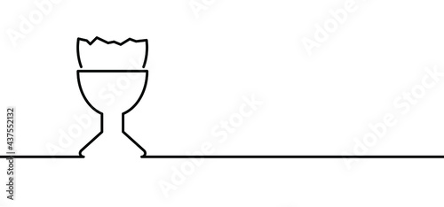 Cartoon drawing golden chicken egg with cup or holder, line pattern. brown cracked or broken eggs. Flat vector gold boiled pictogram. Kooking foot, culinary ingredient pictogram. Boiled egg cups icon.