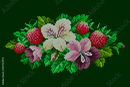 vector art cross stitch flowers and berries