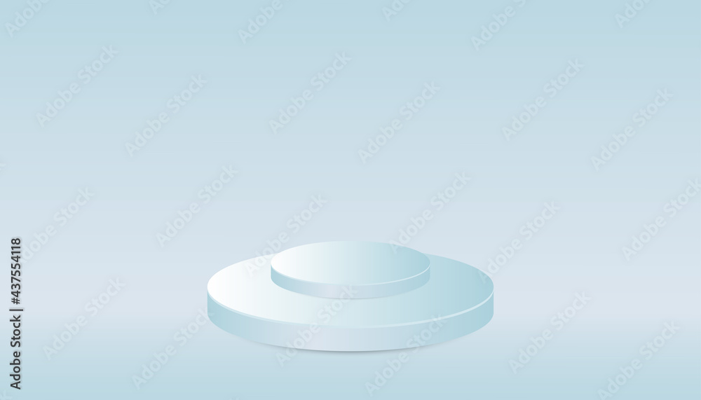 Podium stacked 2 layers for display product pastel blue, on empty copy space background. Illustration abstract design.