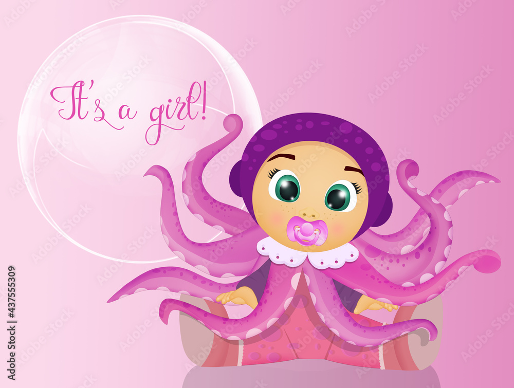 baby birth announcement with octopus baby birth announcement with octopus