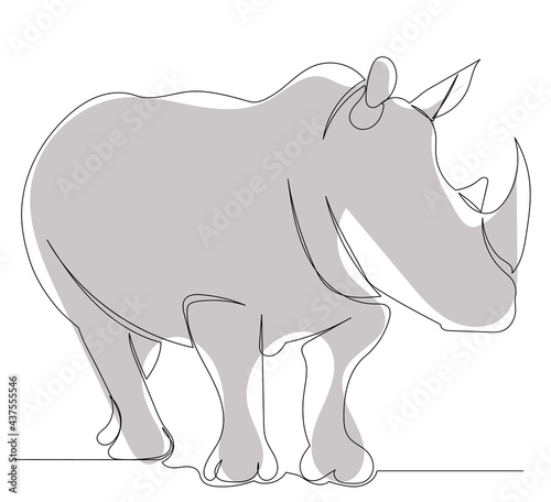 gray rhinoceros one line drawing isolated, vector photo