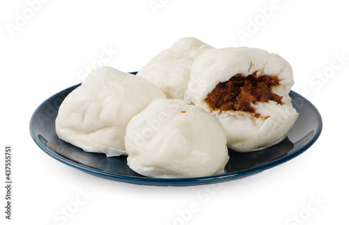 Salapao steamed Chinese bun on dish with isolated white background