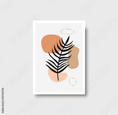 Botanical wall art abstract vector. Foliage line drawing. Neutral boho art print. Minimal mid century wall art print for bedroom decor. Gallery decor poster, terracota watercolor. Vector illustration