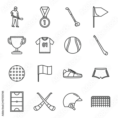 Hurling game icons set, outline style photo