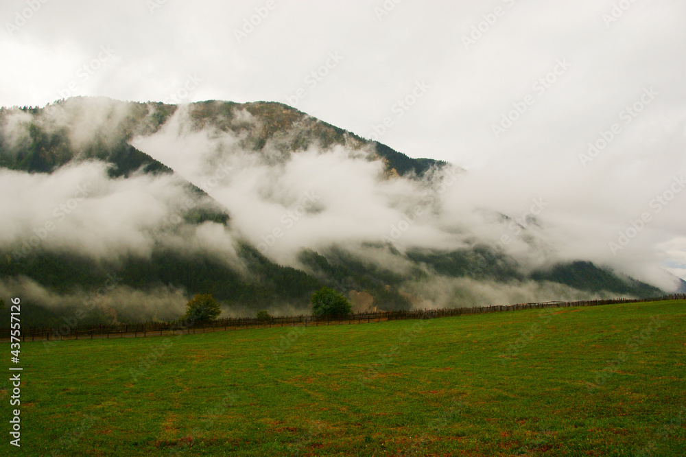 foggy morning in the mountains. mountain landscape in the fog