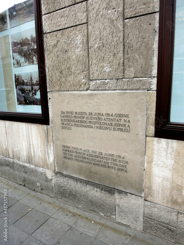 The place outside of the Museum of Assassination of Franz Ferdinand where he was assassinated in Sarajevo, BOSNIA