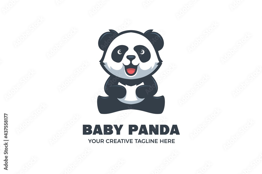 Cute Baby Panda Mascot Character Logo Template