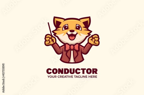 Cute Tiger Conductor Orchestra Mascot Logo Template © MightyFire
