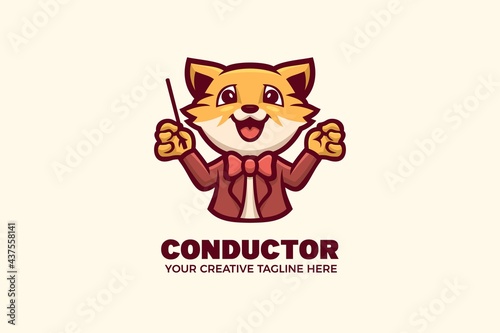 Cute Tiger Conductor Orchestra Mascot Logo Template