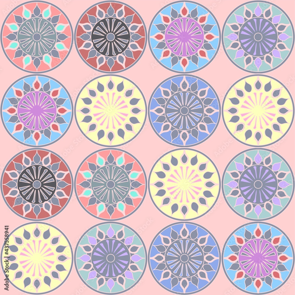 Abstract, Ornate Geometric Shapes Repeat Pattern In Pastel Colors