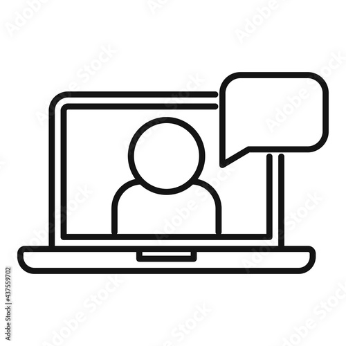Laptop chat video call icon, outline style