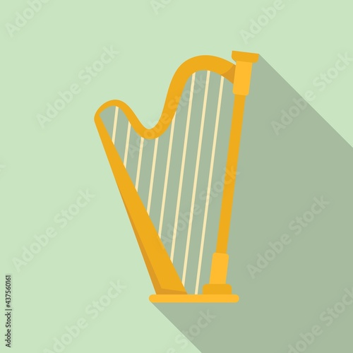 Harp instrument icon, flat style