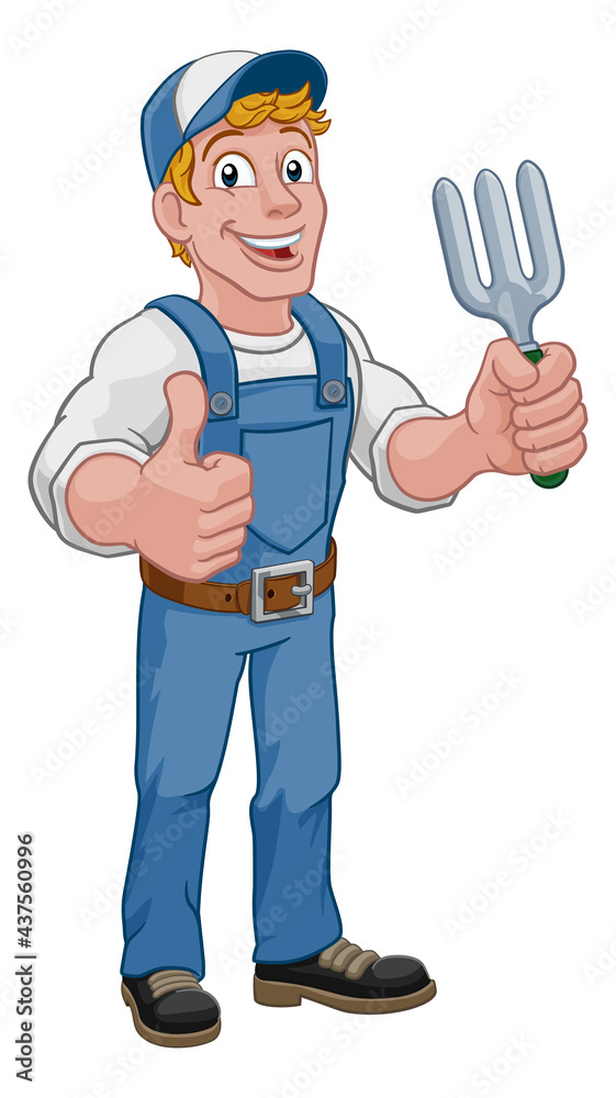 Gardener Garden Fork Tool Handyman Cartoon Man Gardener Garden Fork Tool Handyman Cartoon Man