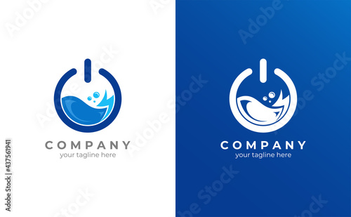 laundry logo design with power icon with water element.
