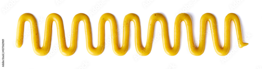 Mustard and splashes isolated on white, from above