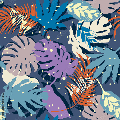 seamless pattern with tropical leaves