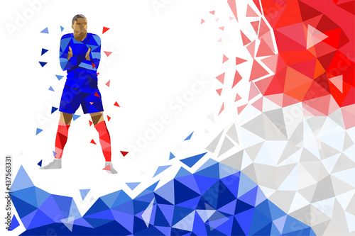 soccer football player low-poly style concept with France Flag blue Red and white color gradient vector illustration	