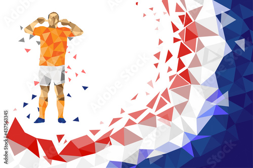 soccer football player low-poly style concept with Netherland Flag blue Red and white color gradient vector illustration	