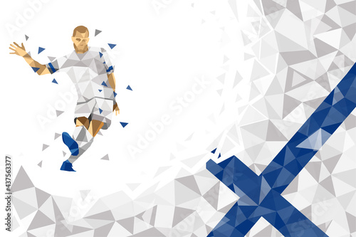 soccer football player low-poly style concept with Finland Flag white and blue color gradient vector illustration	