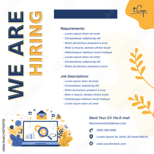social media square banner for post feed. Job vacancies or job hiring templates with character illustrations