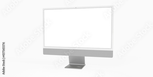 Realistic flat screen computer monitor 3de style mockup with blank screen isolated 3d grey