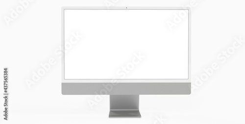 Computer display with blank white screen 3d blue