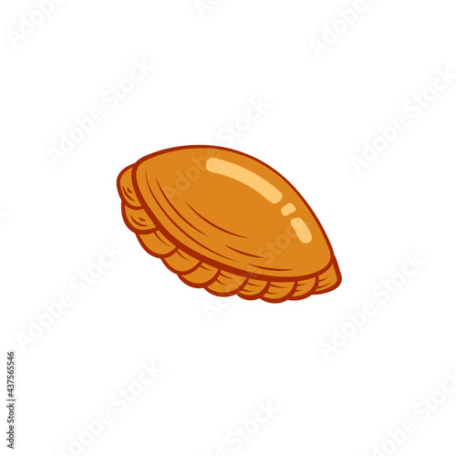 Traditional Russian Bakery, Pirozhok Illustration, Single Pirozhok Isolated on White Background.
