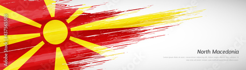 Abstract happy independence day of North Macedonia with creative watercolor national brush flag background