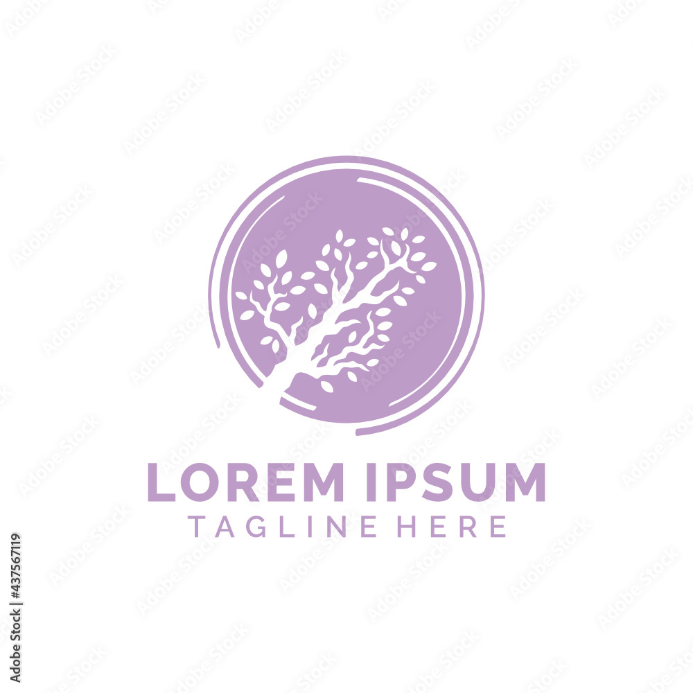 minimalist abstract tree logo design for yoga, fitness, beauty products