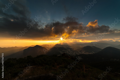 Colorful sunset on top of brazilian mountain - Castelinho, Petropolis, Rio de Janeiro, Brazil
