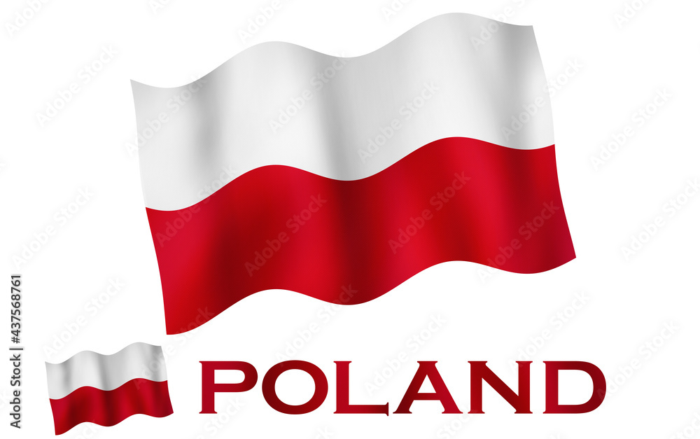 Polish flag illustration with Poland text and white space Polish flag illustration with Poland text and white space