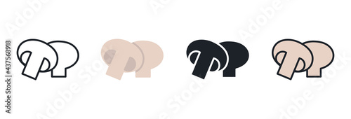 Champignon icon. Linear flat color icons contour shape outline. Thin line. Black vector silhouette. Fill solid icon. Modern glyph design. Illustrations of mushrooms. Vector set