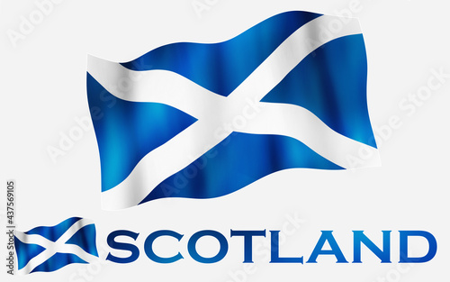 Scottish flag illustration with Scotland text and white space