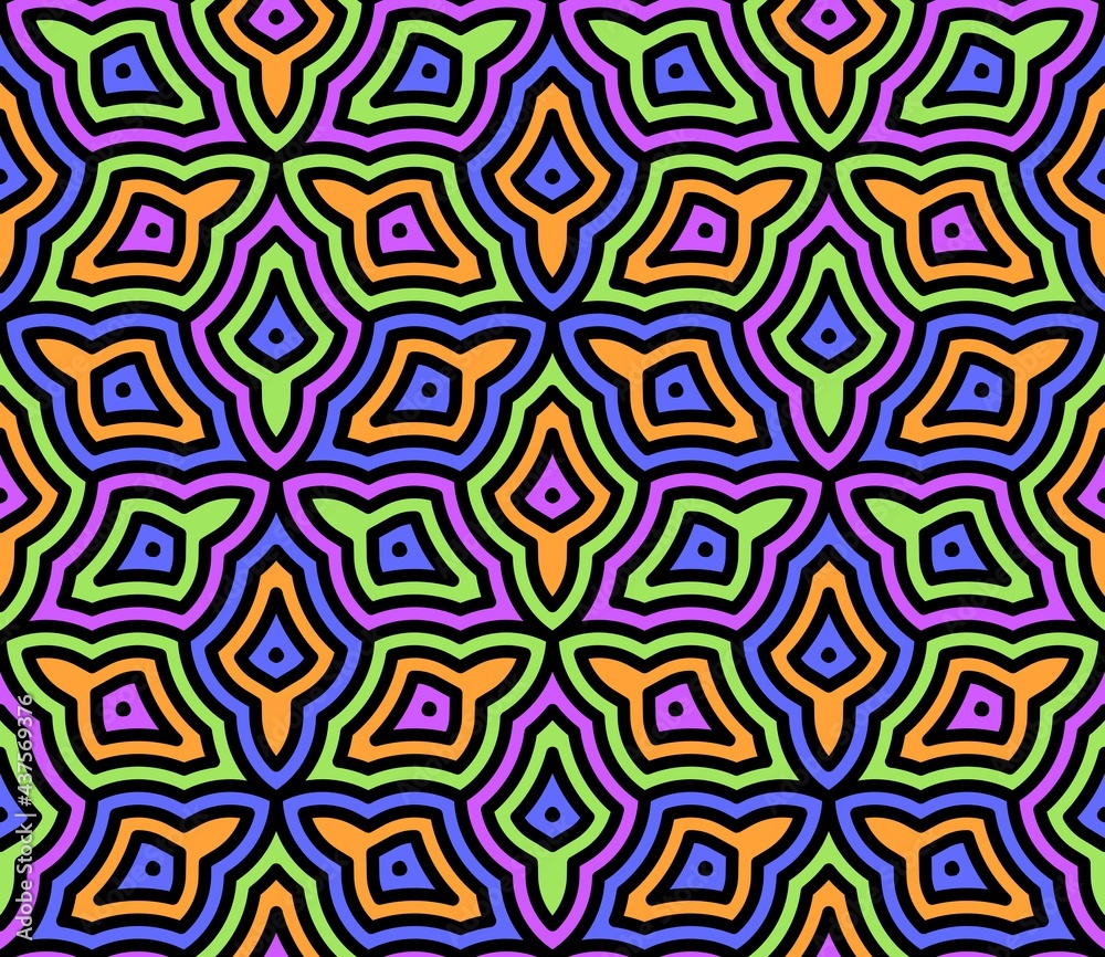 Seamless pattern. Template for fabric or wrapping. Luxury textile design. Optical illusions. Bright colors. Modern textile. Geometric. Stylish background for cards. Colorful artistic backdrop.
Seamless pattern. Template for fabric or wrapping. Luxury textile design. Optical illusions. Bright colors. Modern textile. Geometric. Stylish background for cards. Colorful artistic backdrop.