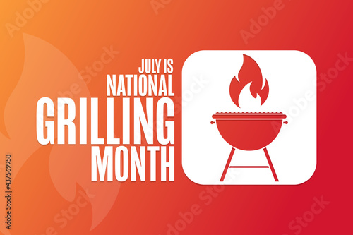 July is National Grilling Month. Holiday concept. Template for background, banner, card, poster with text inscription. Vector EPS10 illustration.