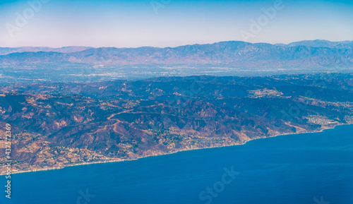 Aerial view from window of airplane in California, U.S.A.